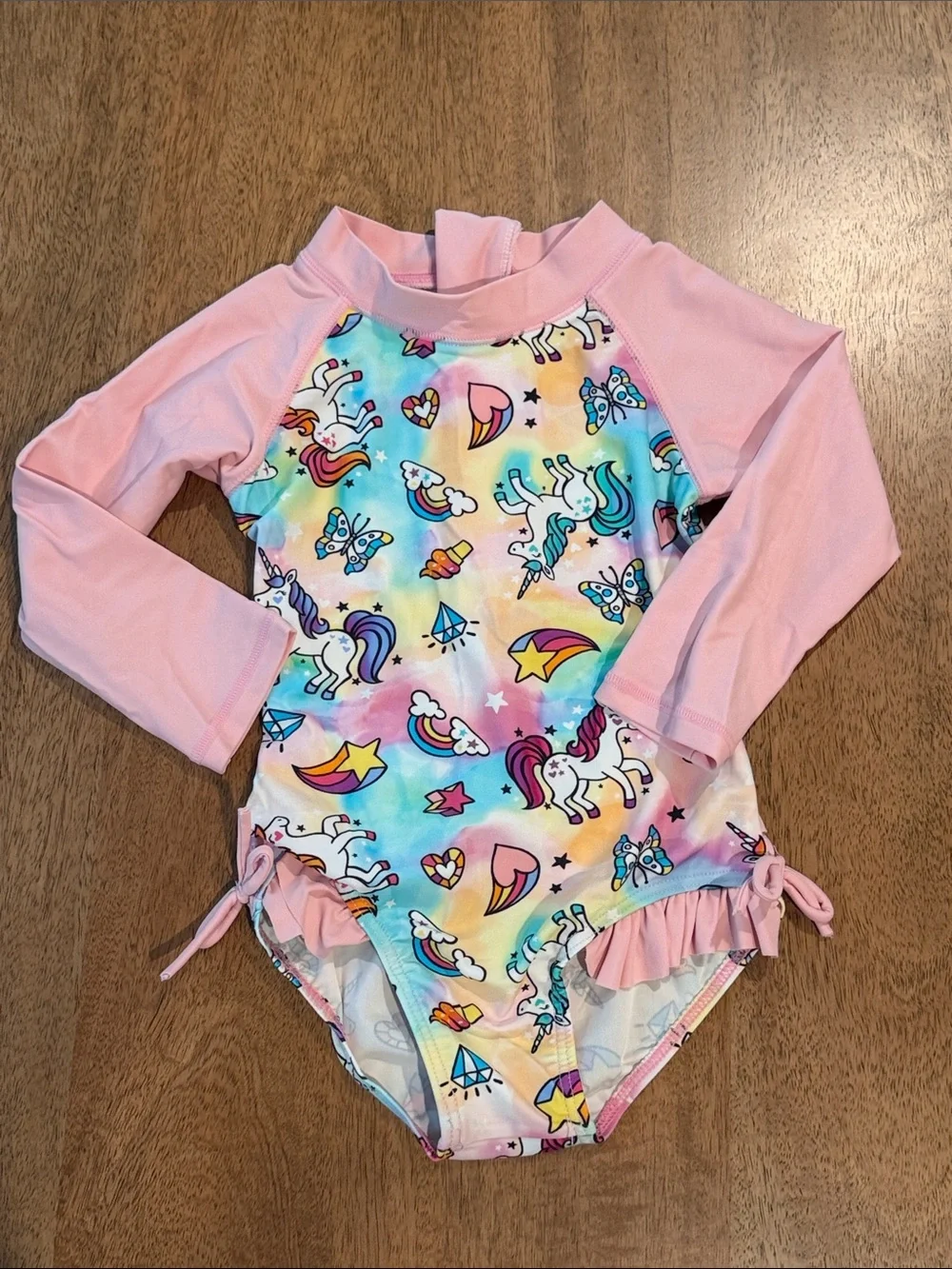 Long Sleeve One Piece Colorful Unicorns Zip Up Swim- Girls 3T